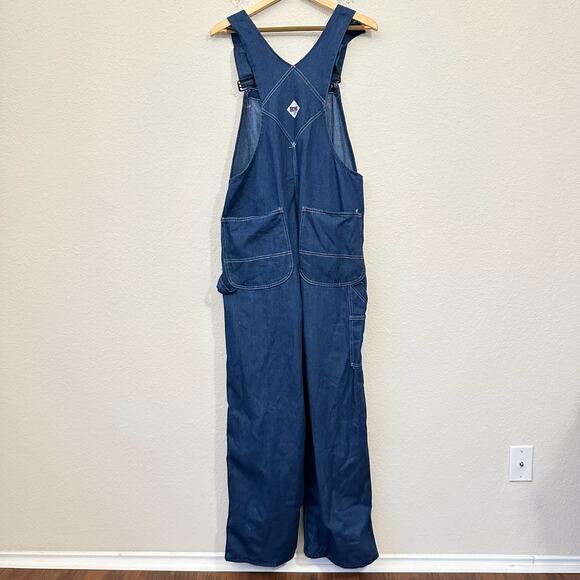 Vintage BIG MAC Square Bak Bib Overalls Blue USA Dungaree Carpenter - Picture 2 of 16